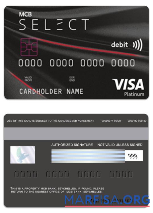 Downloadable Seychelles MCB Bank visa debit platinum card template